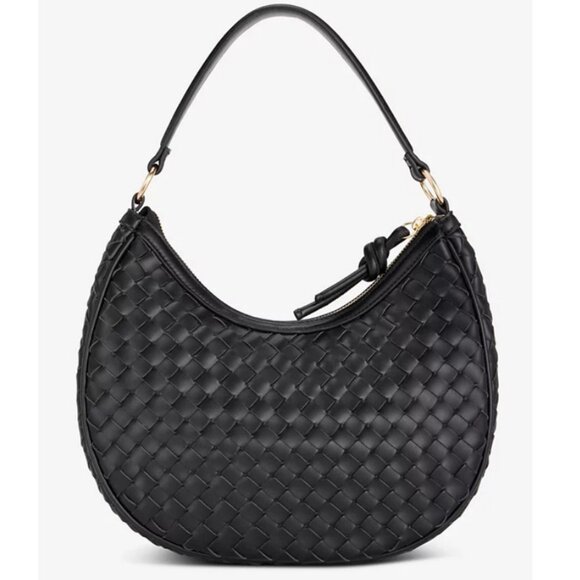 Macy's On 34th woven faux-leather shoulder hobo crossbody bag - Black - Picture 10 of 13